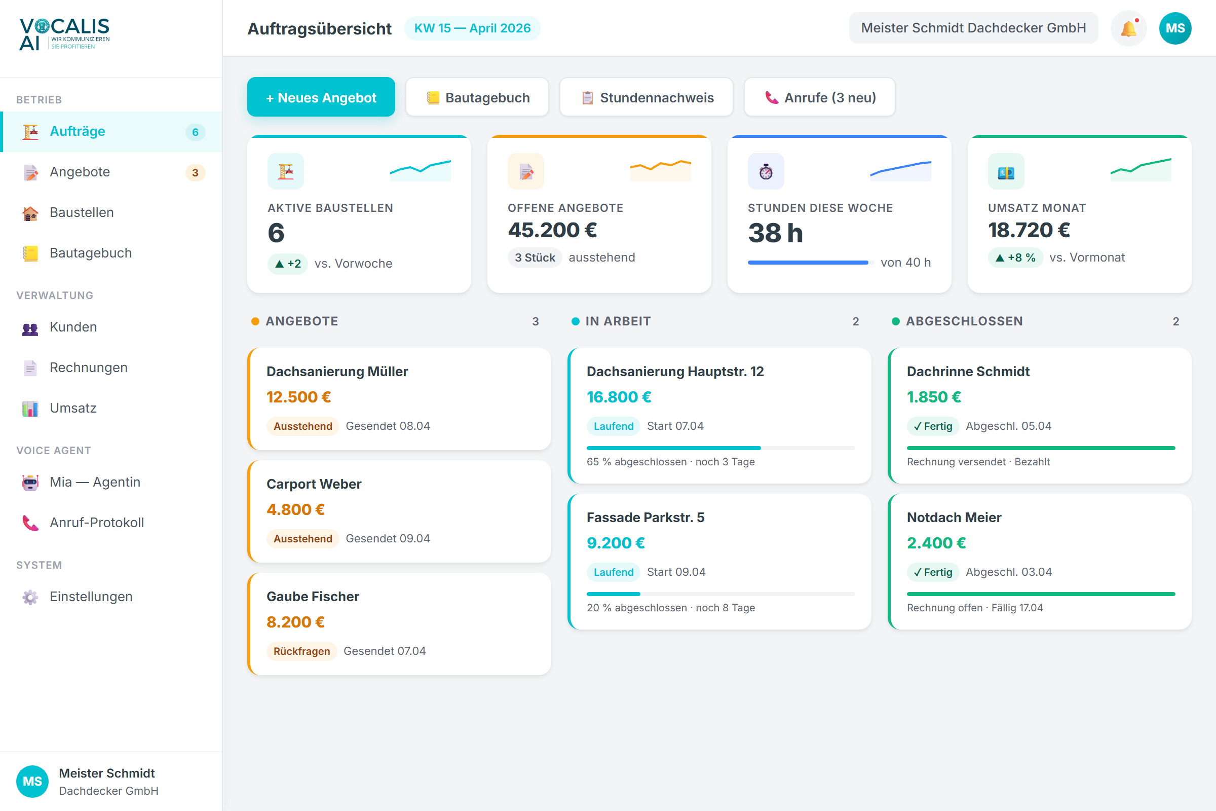 Ihr Auftrags-Dashboard + Bautagebuch-App